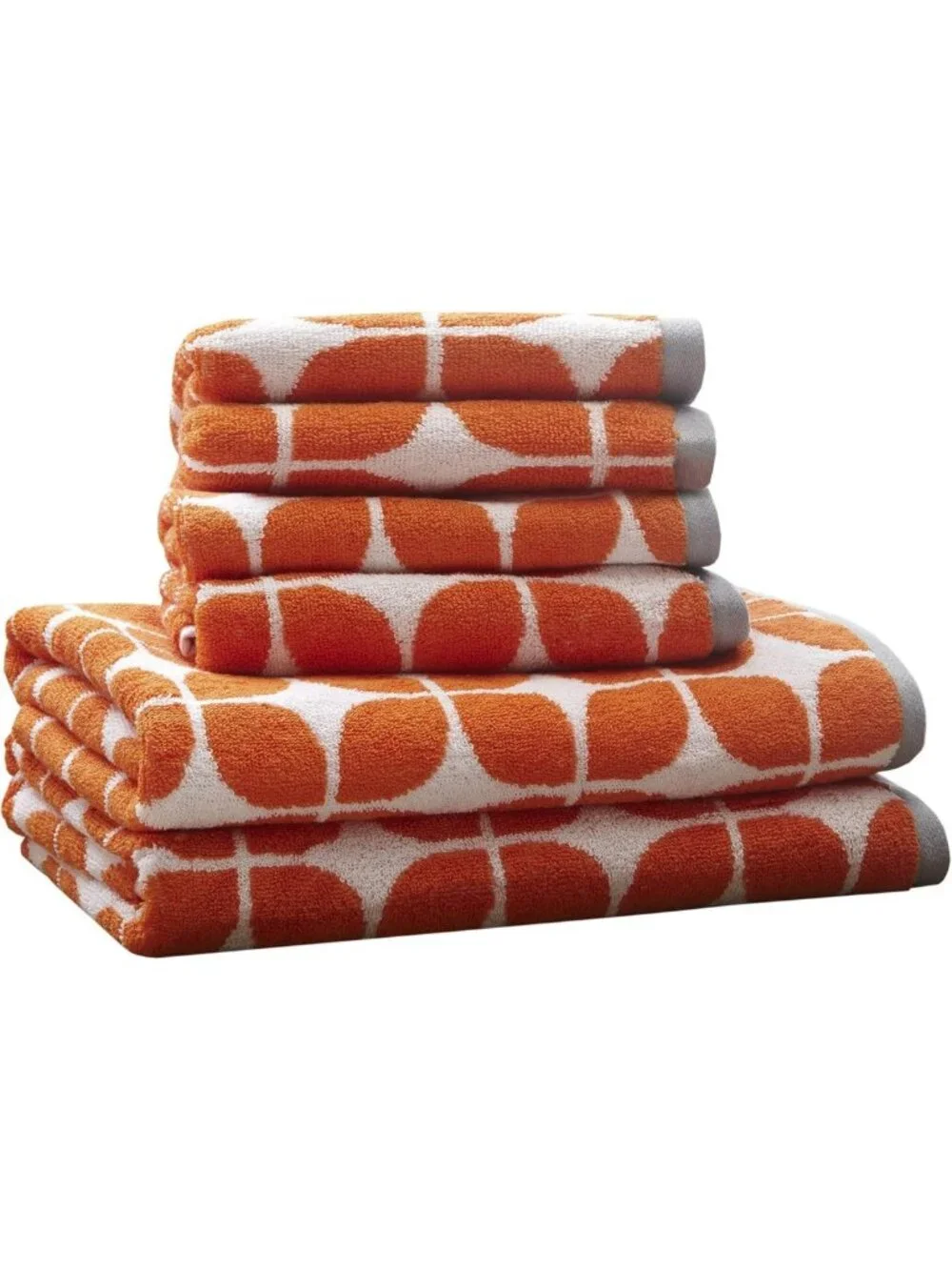 Cozy Cotton Bath Towel Set, 6-Piece Jacquard Design, Vibrant Orange Color